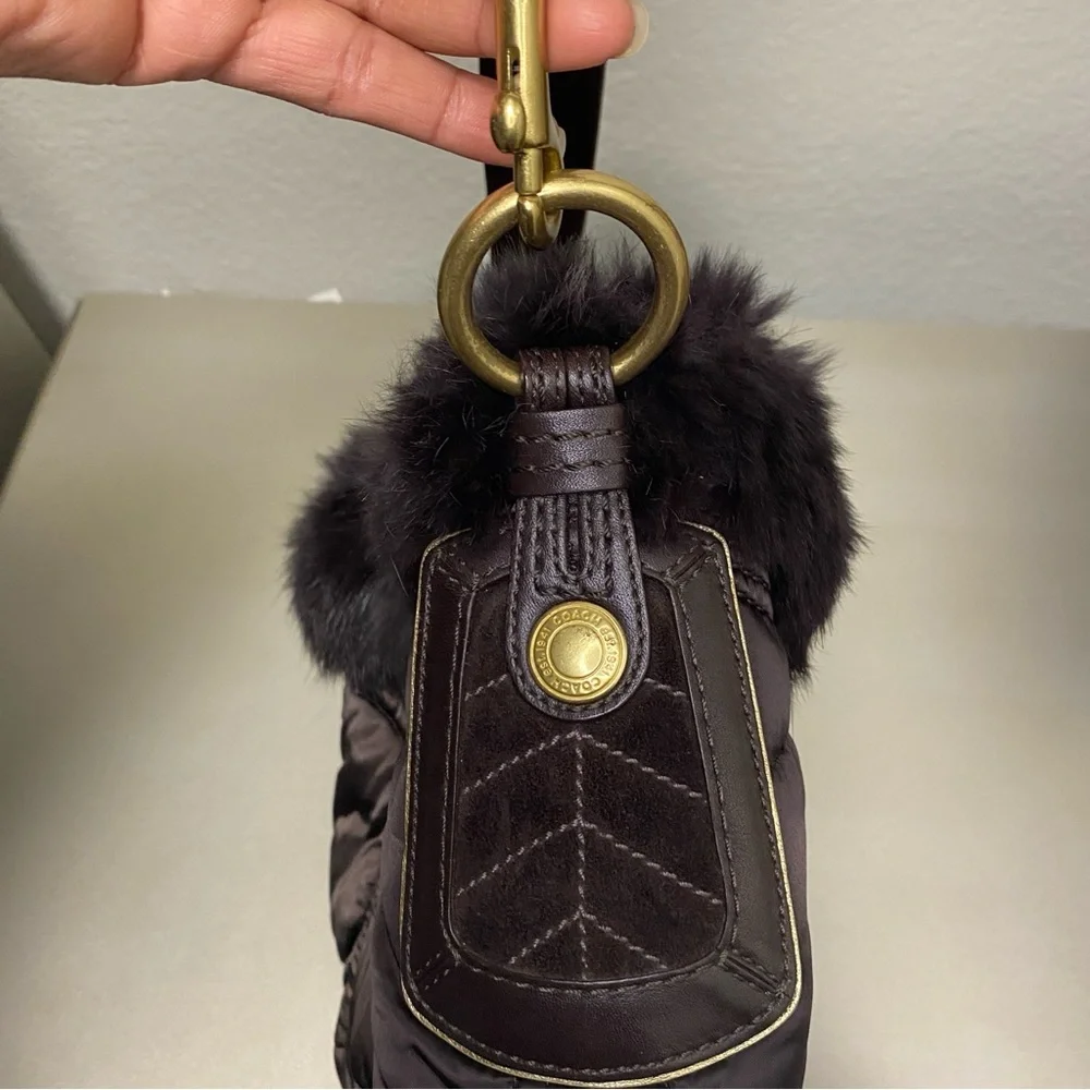 EUC Vintage Coach Brown Rabbit Fur Nylon Quilted Hobo Bag - Limited Edition - Picture 6 of 13